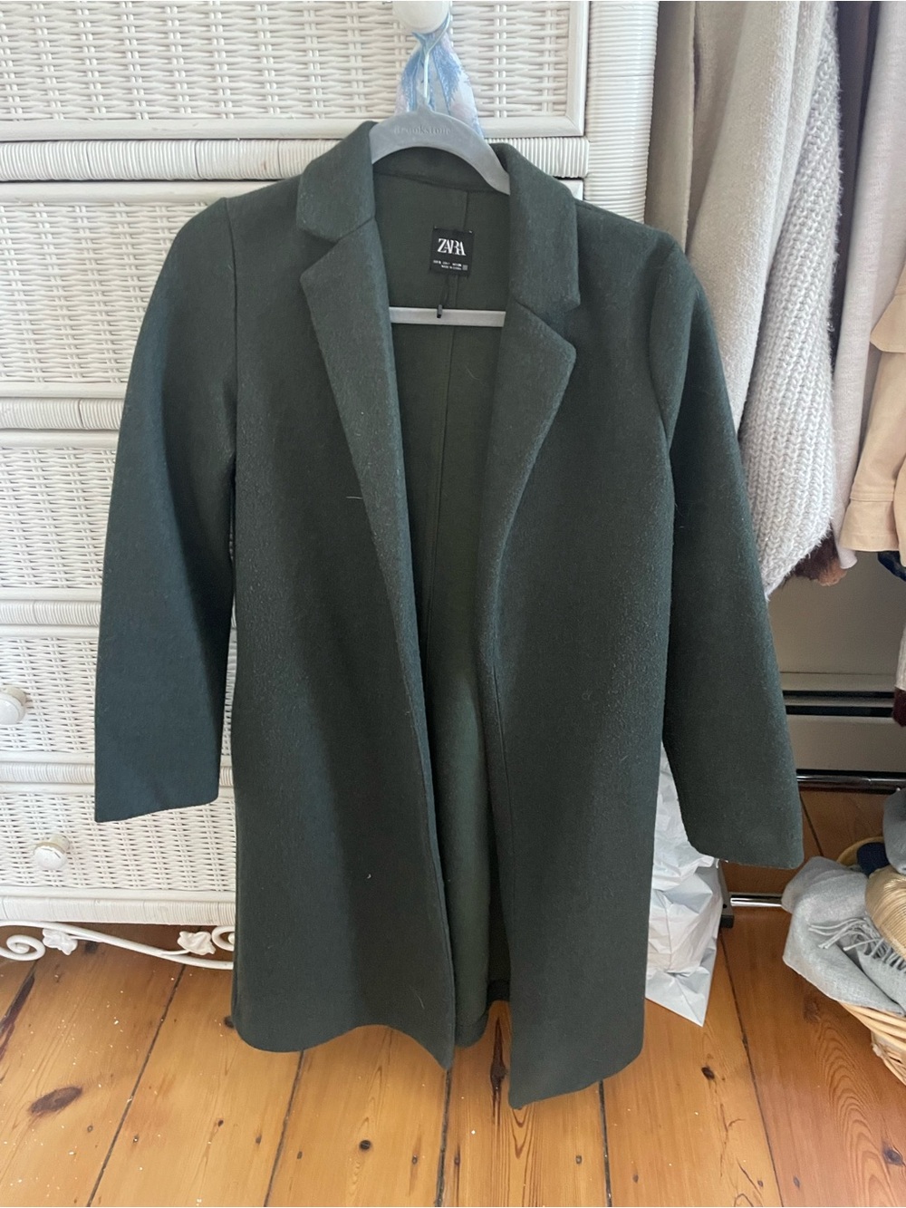 Zara Forest Green Tailored Wool-Blend Trench Coat